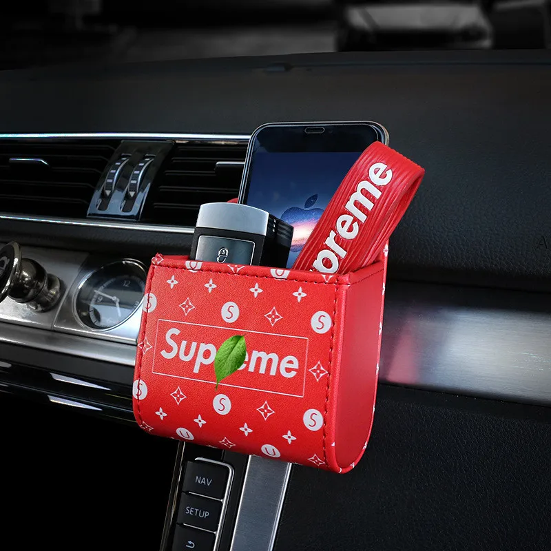 

Auto Vent Outlet Trash Box PU Leather Car Mobile Phone Holder Storage Bag Organizer Automobile Hanging Box Car Styling 3 Colors