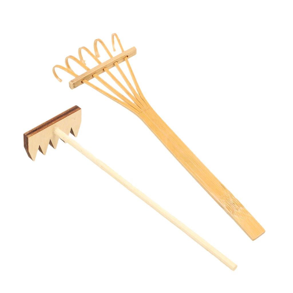 Set 2pcs Miniature Bamboo Rake for DOLLHOUSE Gardening Home Decoration