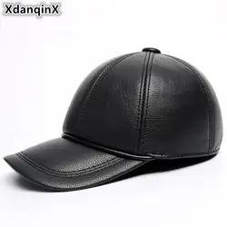 XdanqinX Новый Для мужчин из натуральной кожи шапка зимняя из воловьей кожи теплые Бейсбол Кепки s с ушками для Для мужчин регулируемый Размеры