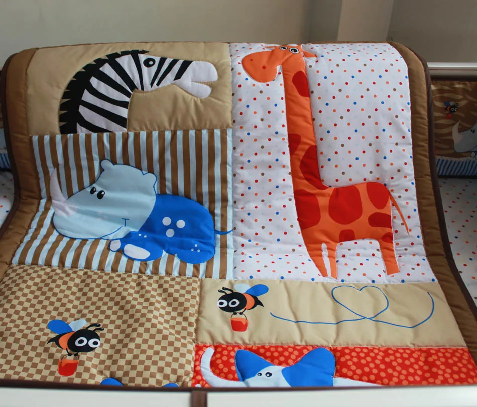 Embroidery Jungle Animals Boy Baby Cot Cribs Bedding sets 7pcs