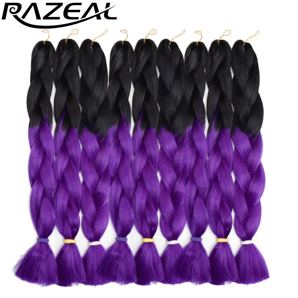 

Razeal Ombre Kanekalon Braiding Hair For Box Braids Crochet Braids Synthetic Jumbo Crochet Hair Extensions 24" 100g 8PCS/Lot