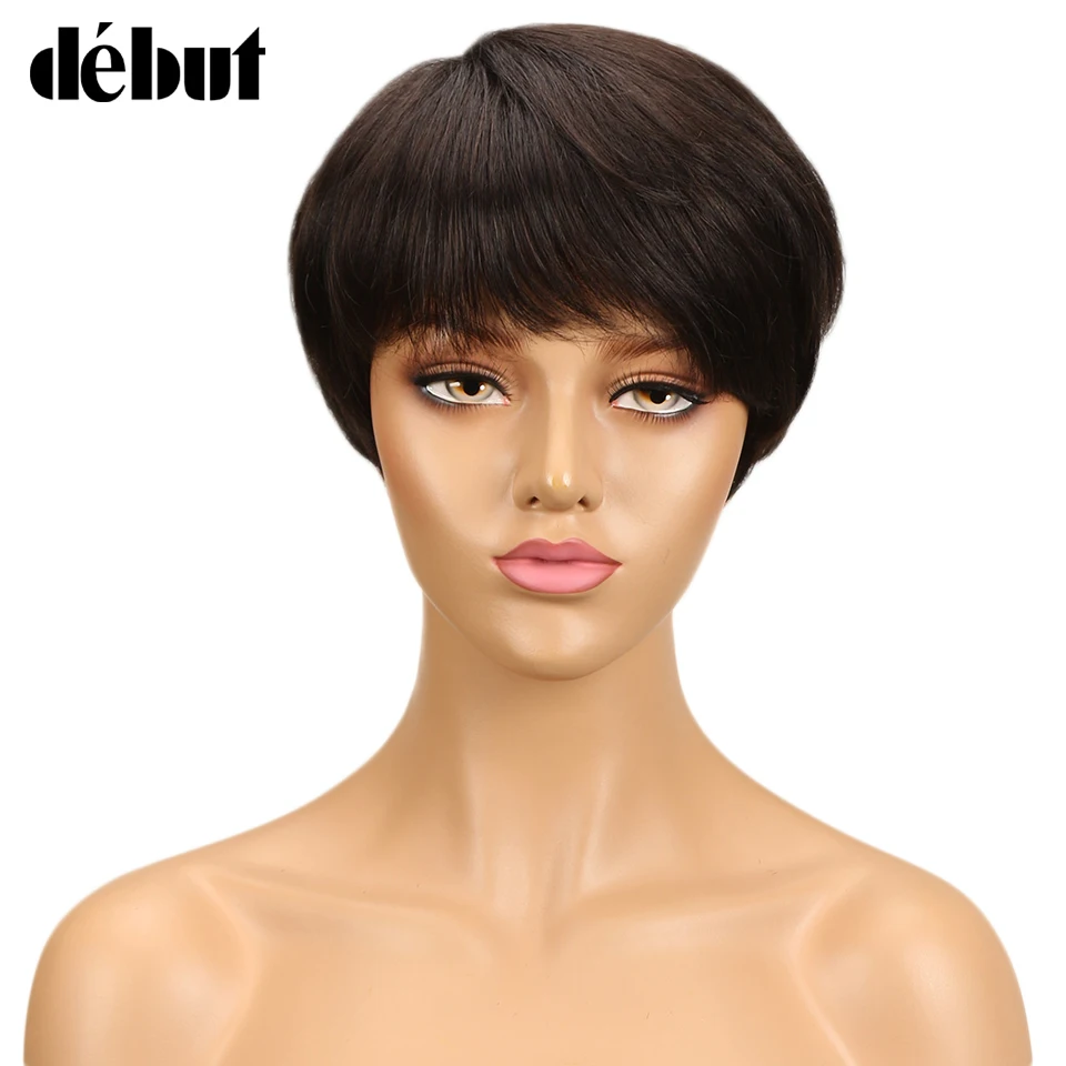 Дебютные бразильские волосы Remy короткие прямые человеческие волосы парики для черных женщин боковая часть Омбре парики с челкой