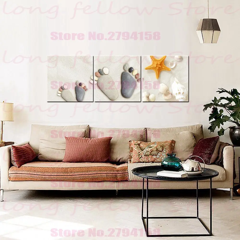 

Triptych Cobblestone Foot Sea Star Conch Landscape Posters Canvas Print White Sand Beach Office Home Decor Artwork Drop Shipping