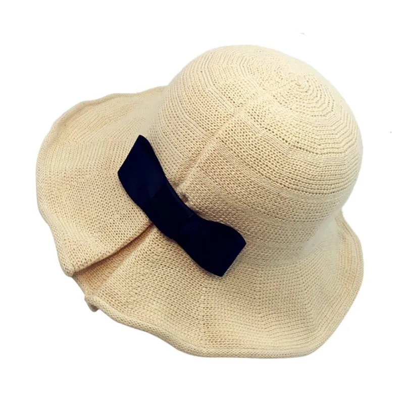 Хит, Женская Складная широкополая шляпа, шляпа-ведро, бант, хлопок и лен, летняя шляпа, Пляжная шапка