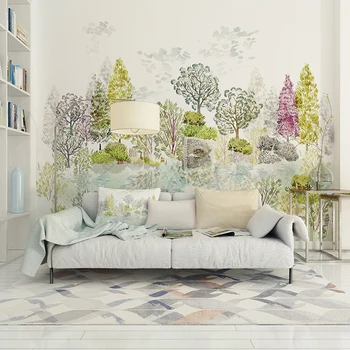

Watercolour forest colourfull trees livingroom background 3D Wallpaper Mural Photowall 3d papel de pared PW1708070003