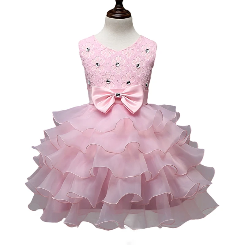 

Baby Girls Wedding Dress Sleeveless 2016 New Princess Formal Party Ball Gown Dresses Bow Rhinestones Mesh For 4-24 Month GD37