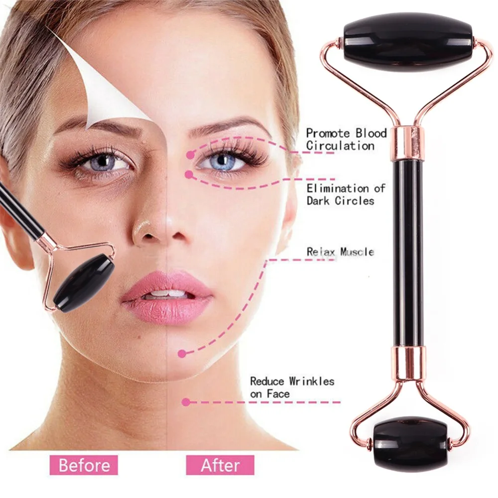 Description Picture 4 of itemFacial Massage Roller Stone Skin Massager Double Head Natural Black Crystal Jade Massage Roller Facial Health Beauty Guasha Tool