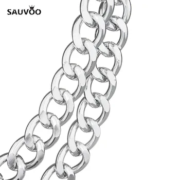 

SAUVOO 1meter/lot Silver Color Aluminum Chunky Big Link Chain 20*26*5mm Bracelet Necklace Jewelry Findings Accessories F1658