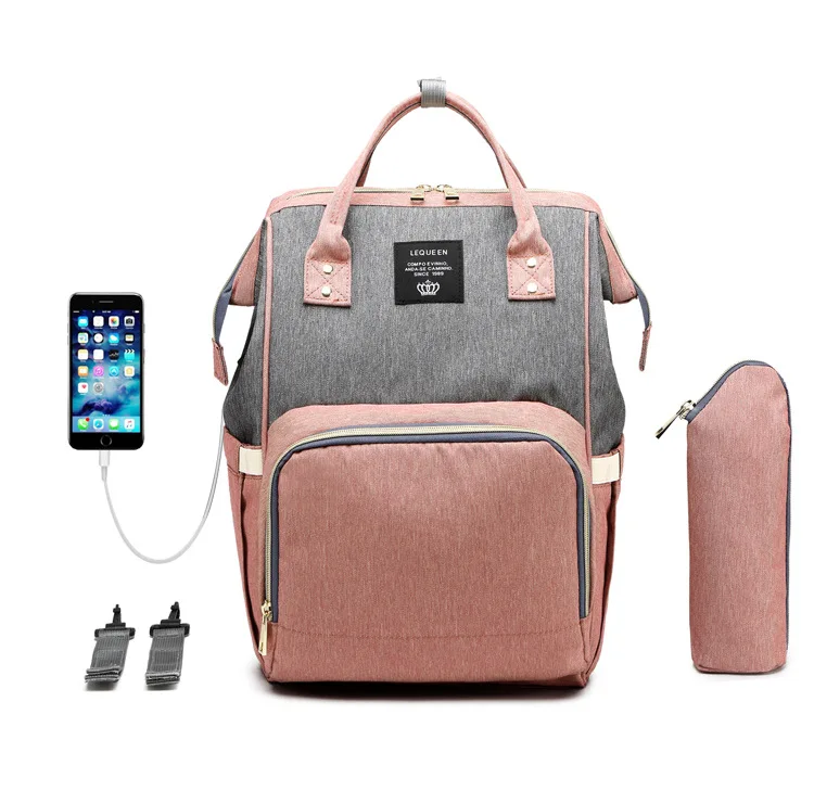 

USB Diaper Bags Large Nappy Bag Upgrade Fashion Travel Backpack Waterproof Maternity Mummy Bags with Hook and bottle bag