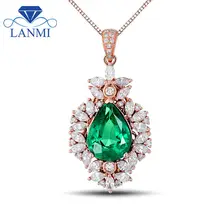 Новинка! Великолепная модная Груша 8x11 мм натуральный изумруд в 18Kt розового золота с бриллиантами свадебные кулон WP043
