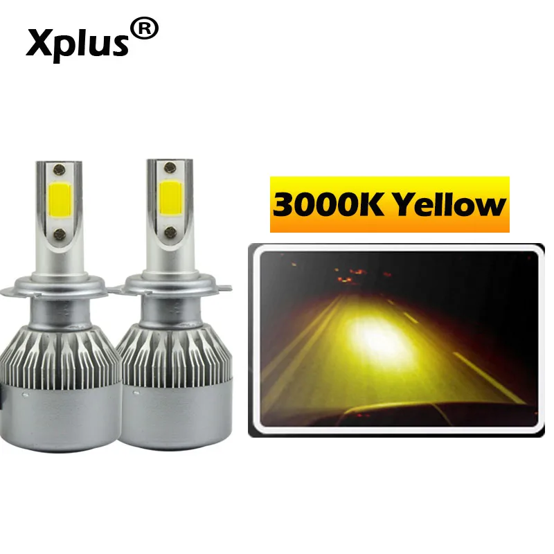 Xplus C6 желтый 2 шт.* 36W COB светодиодный светильник 12V H1 H3 H4 H7 H8 H9 H10 H11 9 HB3 HB4 автомобилей головной светильник комплект спереди светильник лампы противотуманные фары лампы - Испускаемый цвет: Yellow