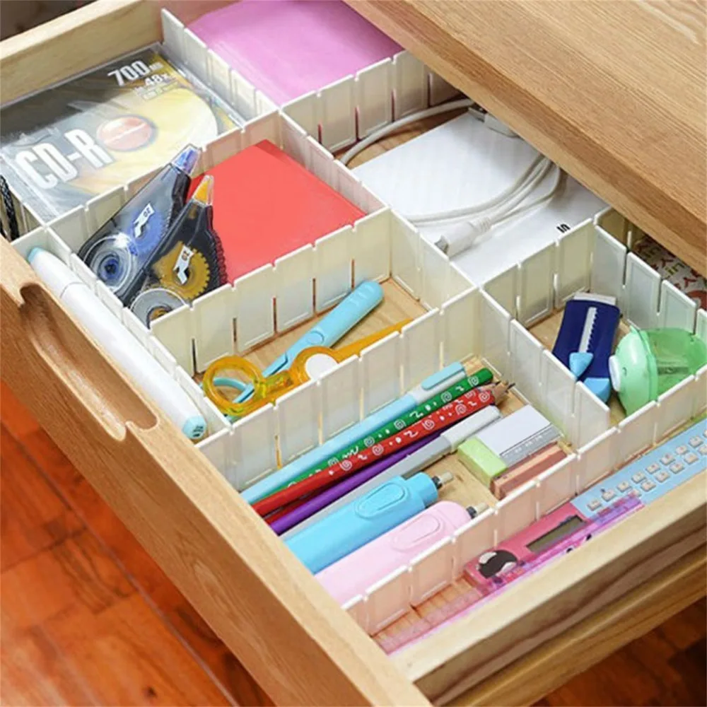 

6Pcs DIY Grid Drawer Divider Household Necessities Storage Organizer Plastic Divider for Desk Drawer Closet Space-saving Tools