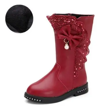 Новая зимняя черная детская обувь для девочек; ботинки; детская обувь с высоким бантом; нарядные ботинки для девочек; обувь для больших детей; размеры 27-37 - Цвет: picture cotton