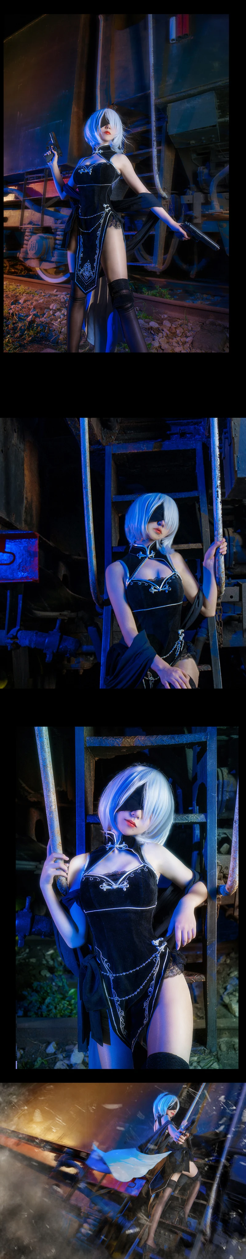 2B Cheongsam игра NieR Automata 2b фигурка Аниме Косплей Костюм Платье+ Eyemask S-L Сексуальная готическая Сексуальная униформа для женщин и девушек