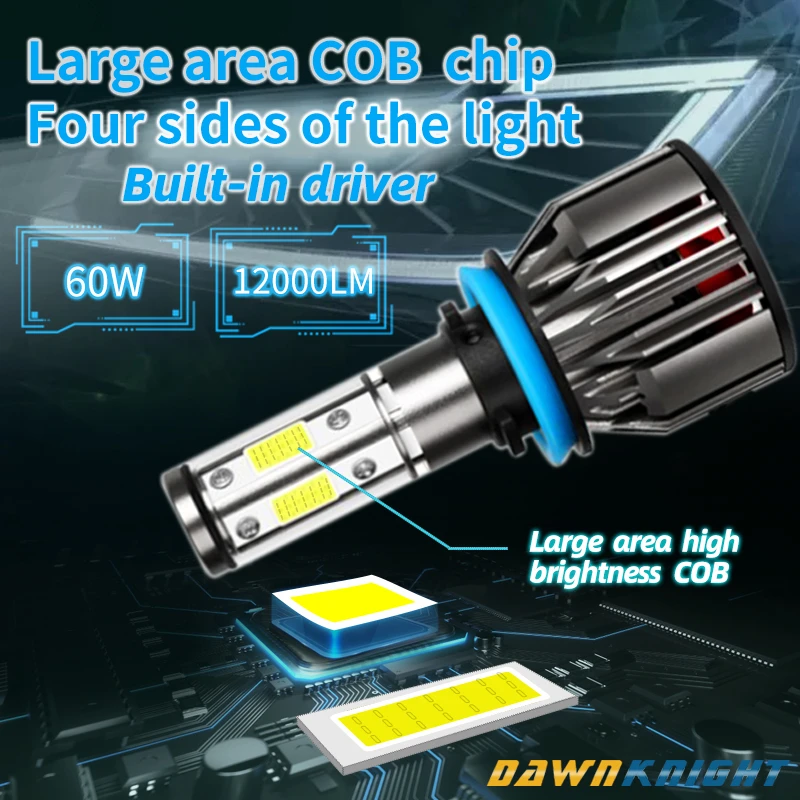 4 сторонняя Светодиодная лампа H7 9005 9006HB4 H8 H9 H11 светодиодная 6000 лм 360 K турбо