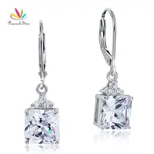 Estrellas Sólido 925 Plata Esterlina Creado Diamante del pavo real Cuelga Los Pendientes de Novia Joyería de La Boda de dama de Honor CFE8094