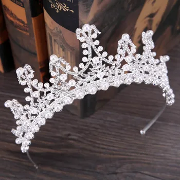 

FORSEVEN Women Crystal Crown Tiaras Bridal Wedding Simulation Pearl Hair Jewelry Ladies Silver Color Delicate Hair Accessories