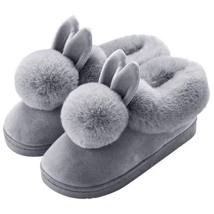 

Winter new cute rabbit warm snow boots plus velvet home plush flat women's boots.