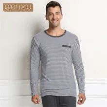 Qianxiu 2017 new Pajamas Modal&Cotton Men Sleepwear Classic plus size Stripe Lounge Wear Long-sleeve Lovers Pajamas Set onesie