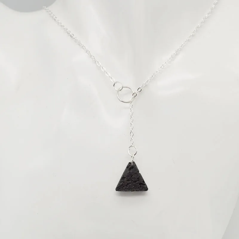 

10pcs Women Aromatherapy Essential Oil Diffuser Necklace Unique Triangle Lava Beads Necklace Natural Black Lava Jewelry NS011