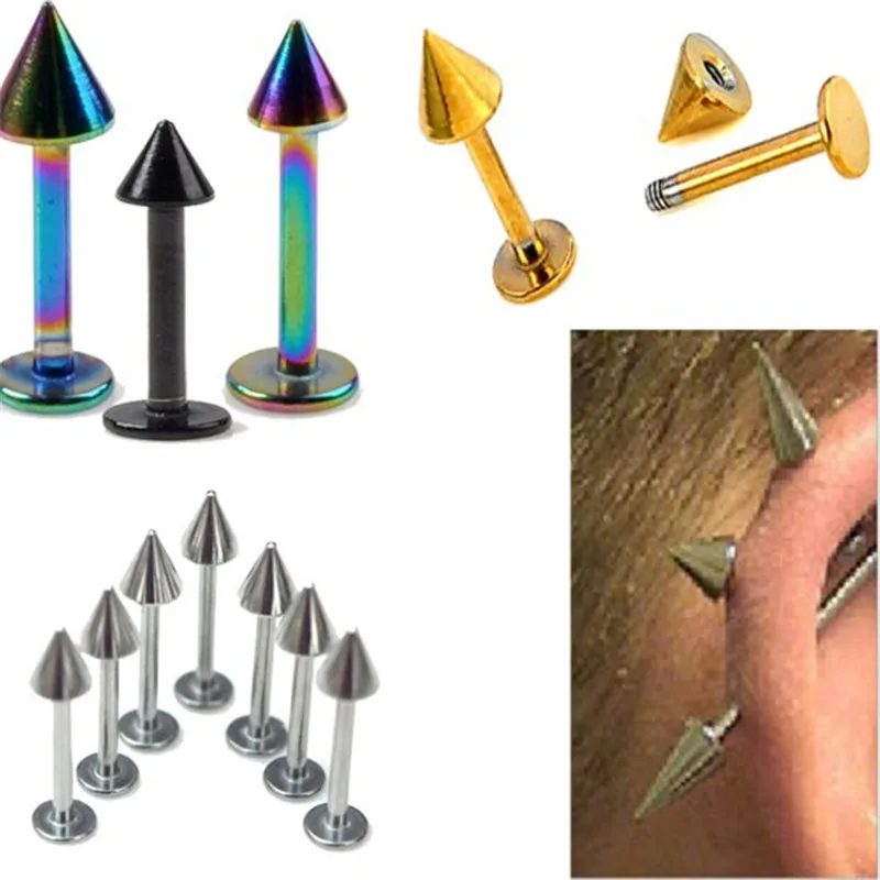

PINKSEE 5Pcs Hypoallergenic StainlessSteel Spike Labret Monroe Lip Ear Chin Ring Body Piercing Jewelry