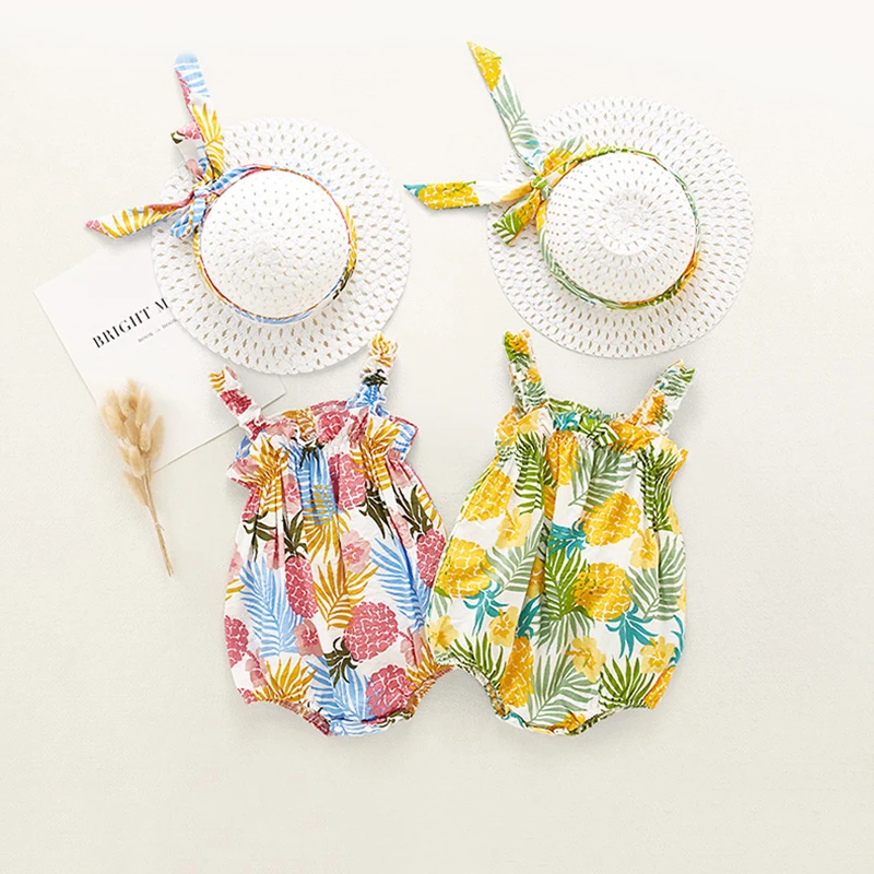 

NEW Summer Cute Hooded Sleeveless Sling Vacation Suit Baby Girls Clothes Newborn Rompers Baby Girls Cotton Triangle Jumpsuit