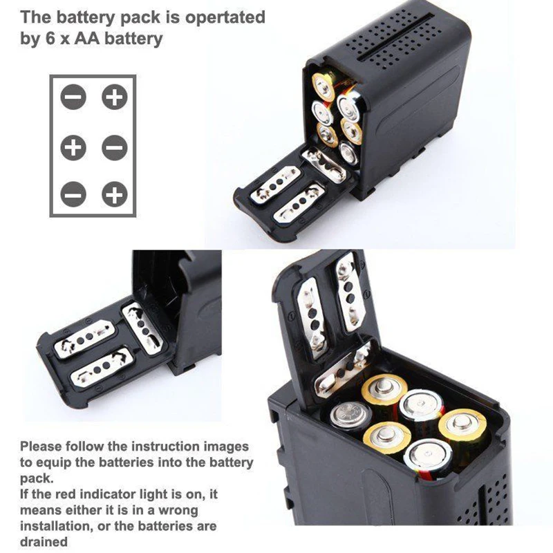 AA SONY Yn300 Pro Caso Panel De Luz de vídeo Bb-6 Batería Np-f970 Cámara Pack De Energía 