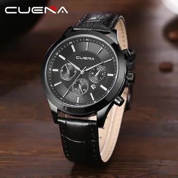 

CUENA Men's Wrist Watches Leather Military Alloy Analog Quartz Business Date watch for man watch mens creative reloj hombre
