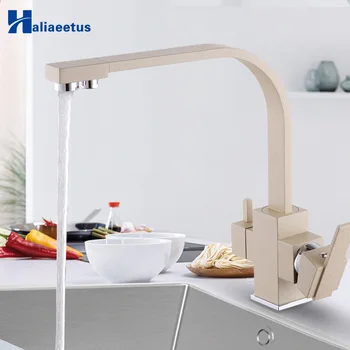 

New style Beige Kitchen Water Purifica Faucet with Filtered Water Right angle Double Spout Kitchen Tap Bronze Sink Mixer Crane