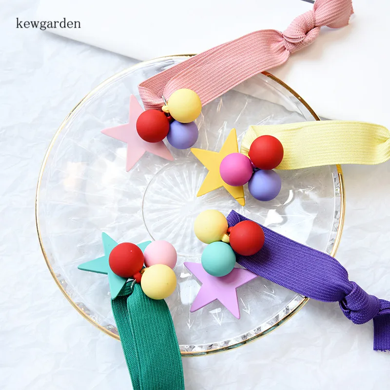 Kewgarden Cotton Ball Star Hair Accessories Elastic Bands Kids Girls Ponytail Rope Ring Headwear 4 Pcs | Мать и ребенок