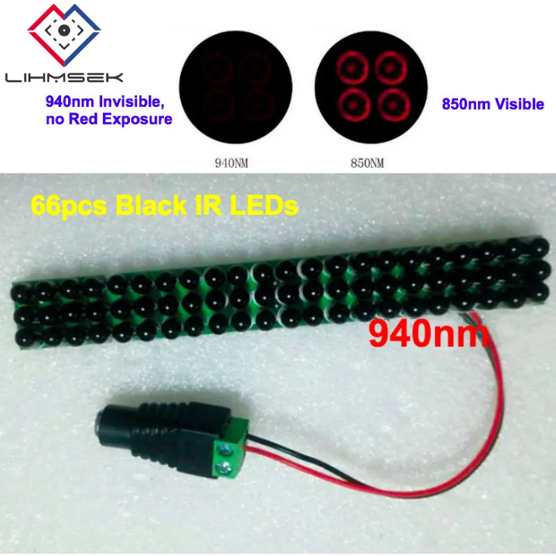 Lihmsek 940nm инфракрасный светодиодный ИК щит с F5mm 66 шт. Черный s CCTV осветитель