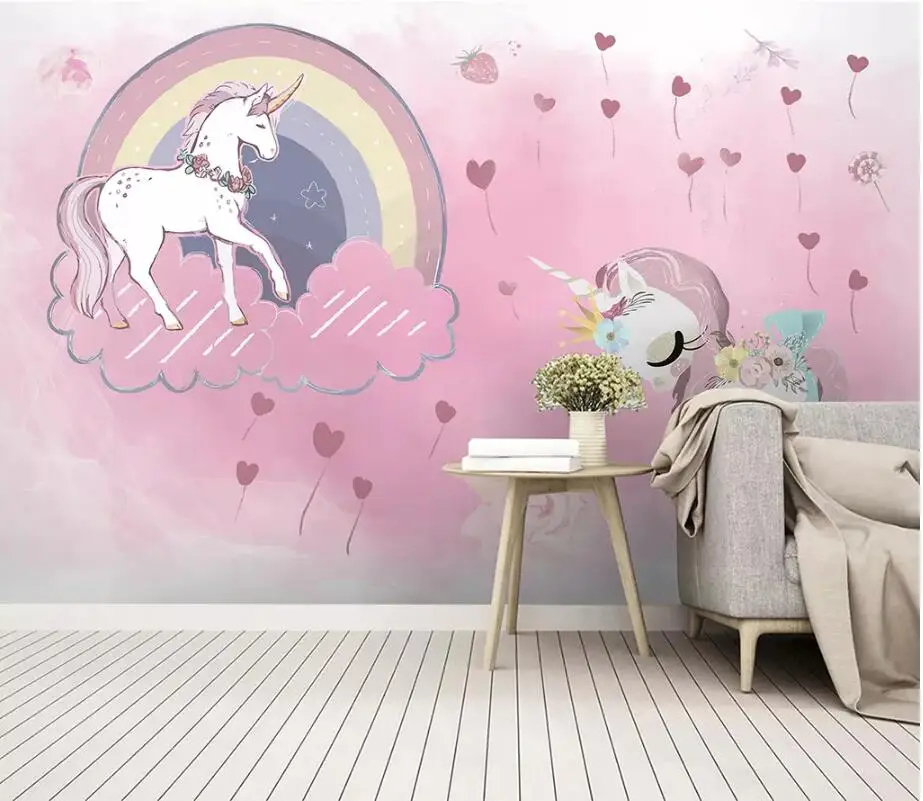 Beibehang カスタム 3d 壁画大子供部屋の壁紙クラウンユニコーン王女王子ピンクバルーンテレビの背景ウォールペーパー Aliexpress Home Improvement
