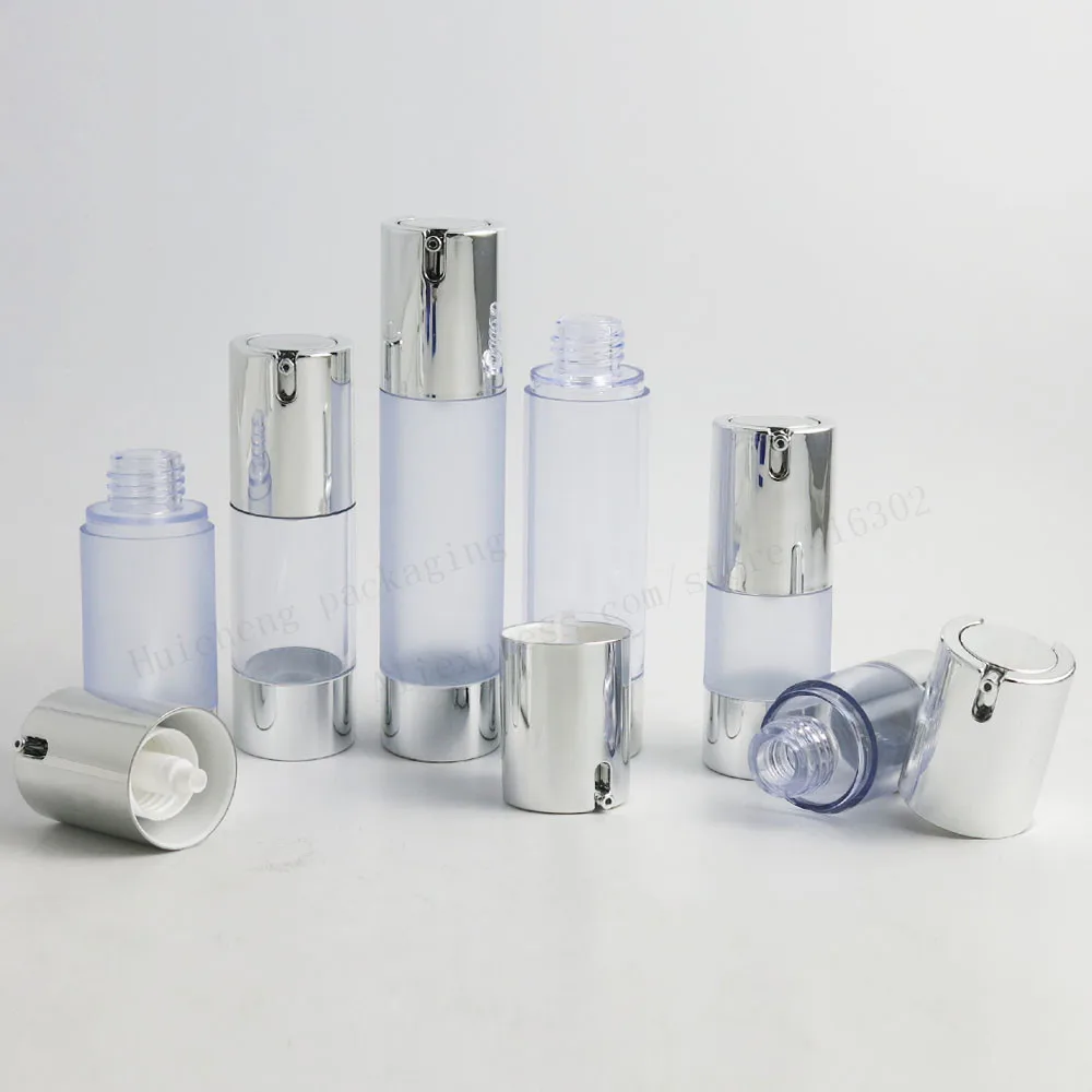 Download 200 x 15ml 30ml 50ml Refillable Airless Pump bottles silve Mini Portable Vacuum Cosmetic ...