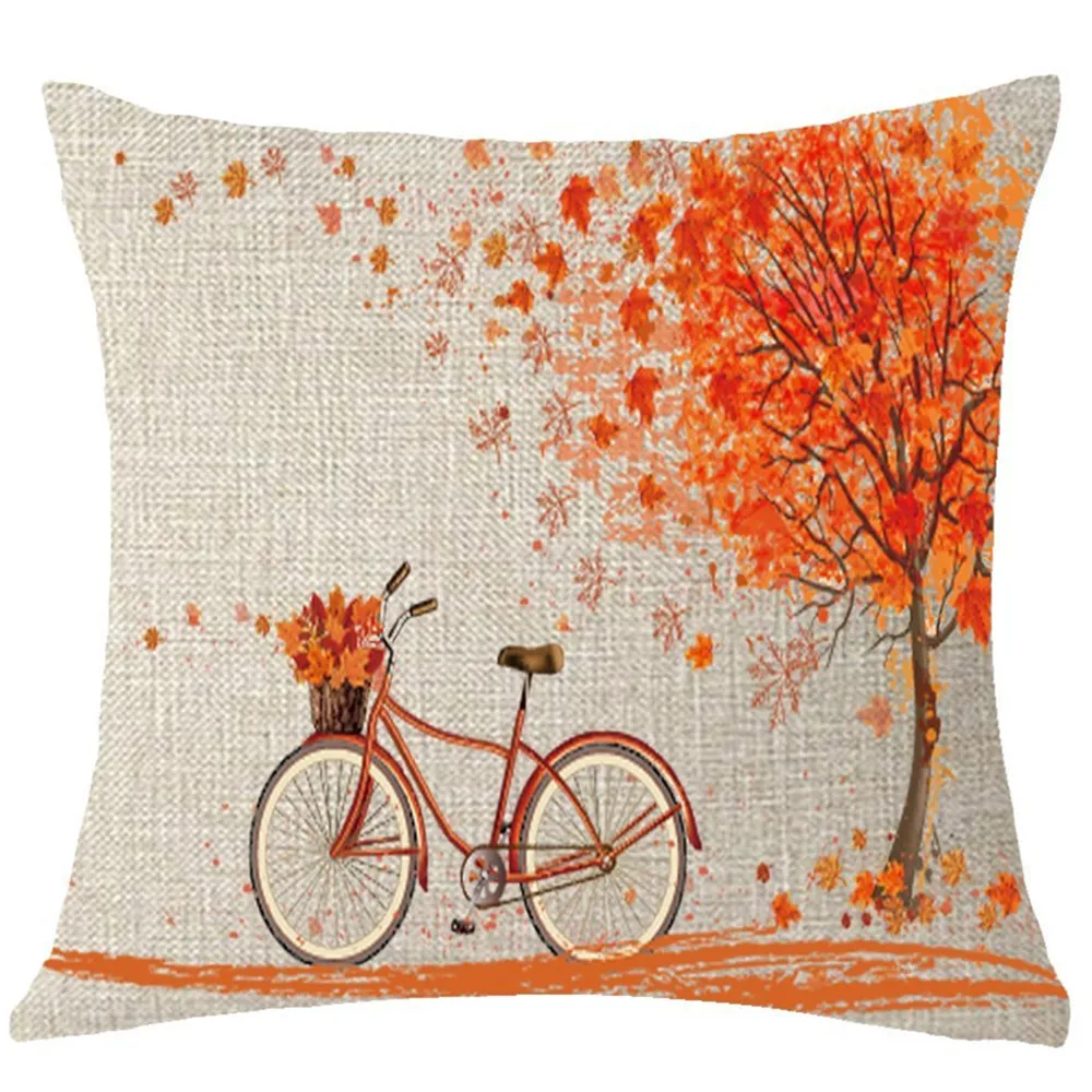 

Happy Autumn Tree Maple Leaf Bicycle Pillowcases Linen Pillow Case Decorative Pillows For Sofa Seat Cushion Cover Home decor