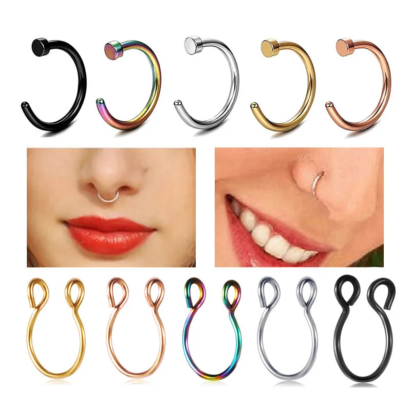 

1 Piece Nose Ring Body Clip Hoop For Women Medical Steel Fake Nose Ring C Clip Nose Piercing Helix Piercing Hoop Jewelry 0.8x8mm
