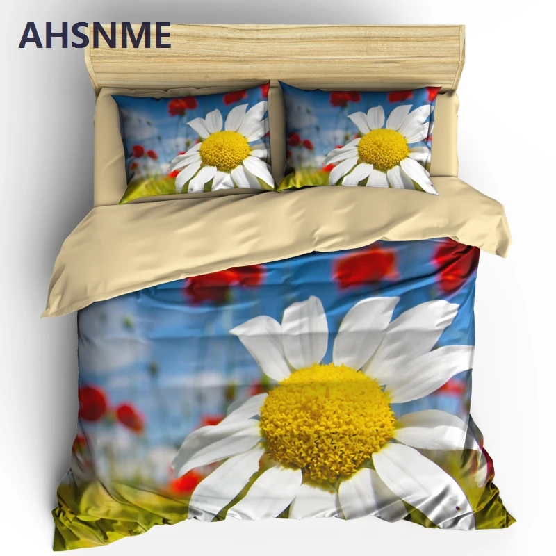 

AHSNME Spring Coming Bedding Set Daisy Flowers Duvet Cover Floral Quilt Cover + Pillowcase 2/3pcs King Bed Sets