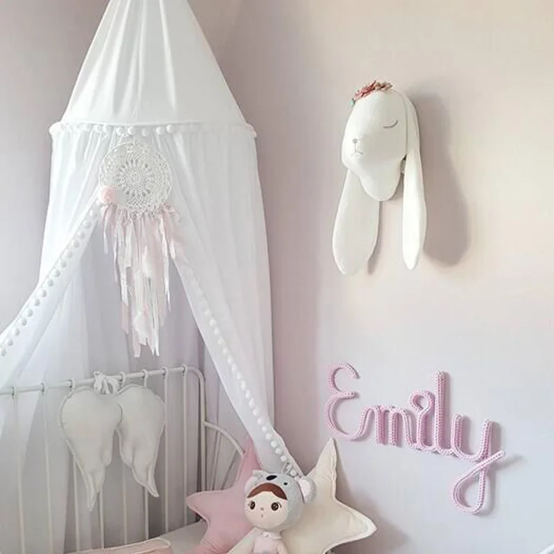 

Nordic ins new children's room decoration hair ball dome bed tent tent nets tri-color cross-country for