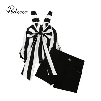 

Baby Girl Clothes 2019 Hot Summer New Girls Clothing Sets Kids Baby clothes Toddler Chiffon Striped Bow Tops+Short Pants 1-6Y
