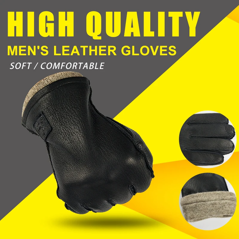 CHING YUN новые лучшие мужские зимние кожаные перчатки из оленьей кожи Теплые Мягкие внешние перчатки с подкладкой из 70% шерсти перчатки большого размера