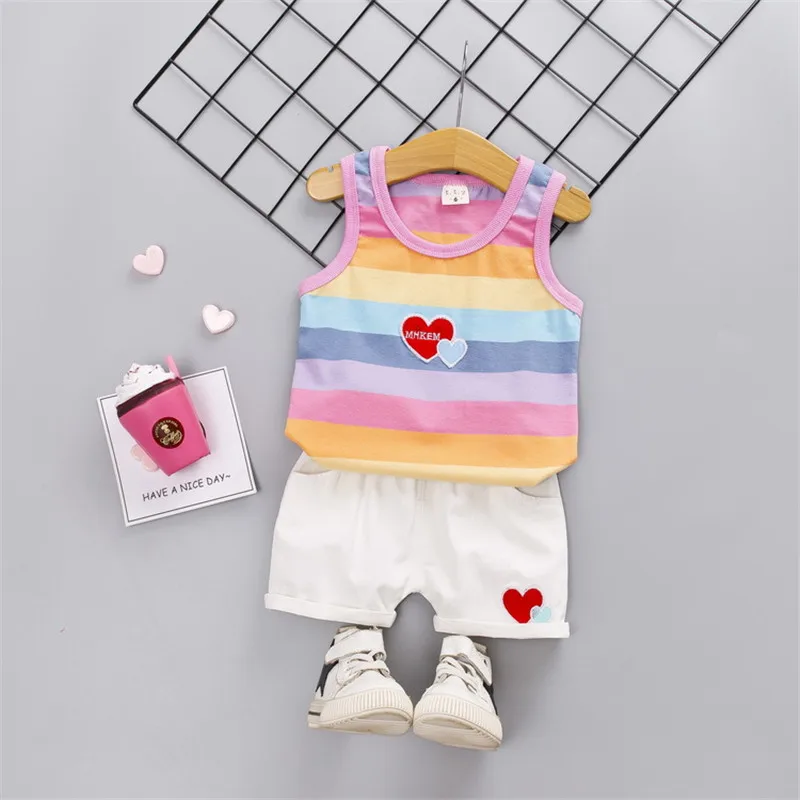 

2019 Newborn Baby Girl Summer Clothes Set Cotton Striped Sleeveless T shirt Vest + Shorts 2Pcs Baby Set Outfits Sport Suits