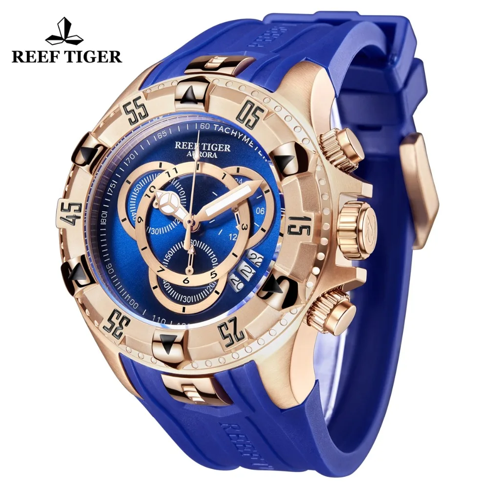 Reef Tiger/RT Роскошные спортивные часы розового золота для мужчин брендовые Модные Часы Хронограф Дата резиновый ремешок Reloj Hombre RGA303-2