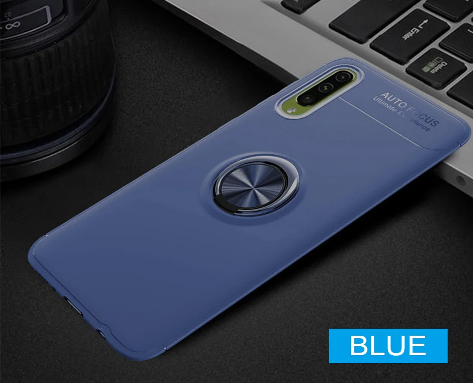 Blue Роскошный армированный мягкий кольцо чехол крышка на samsung Galaxy A50 A70 A10 A20 A30 бампер чехол для M30 M10 M20 A7 A9 чехол для автомобиля - Цвет: Blue