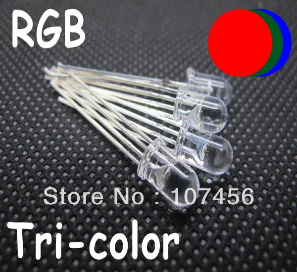 

20x 5mm RGB LED,4pins,Water Clear led R:1000mcd,G:4000mcd,B:2000mcd,Angle with 30deg 5mm light-emitting diode common cathode led