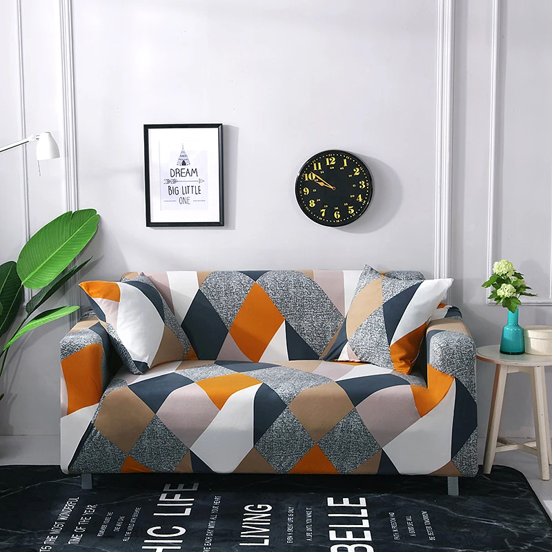 Gray Striped Plaid Elastic Sofa Protector Cover for Living Room Sofa Slipcovers Sectional L Shape Sofacover 1/2/3/4 Seater - Цвет: 2