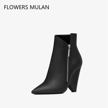 

Autumn New Womens Shoes Wedges Chunky High Heel Ankle Boots Zipper Up Bota Feminina Black Red Dress Boots For Lady Female Size42
