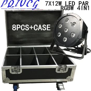 

8PCS/ 7X12W led Par light +Flight Case RGBW 4in1 flat LED PAR dmx512 disco lights professional dj equipment