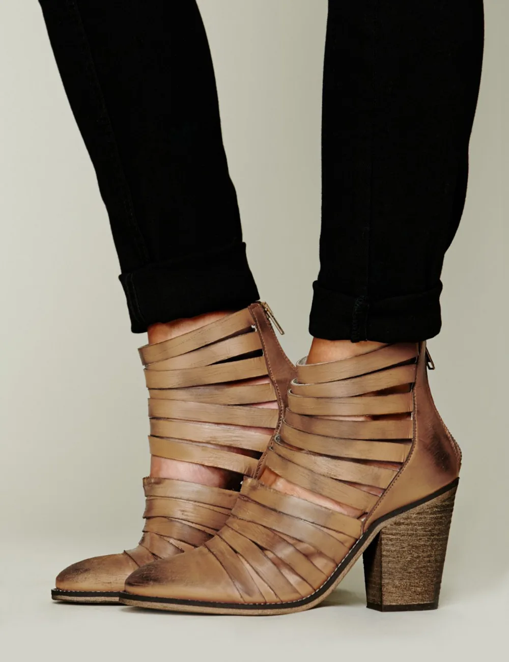 

LTTL 5 Color Stacked with Fork Full Grain Leather Handmade Women Ankle Boots Modern and sartorial styles shoes 9.19cm Heel