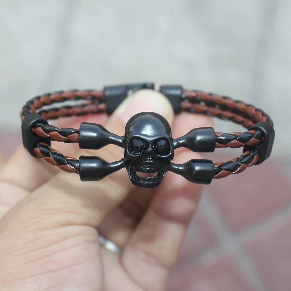 Amazon.com: Men Black Leather Skull Bracelet Jewelry Stainless Steel Gothic  Men's Bracelets With Belt Buckle (18): Clothing, Shoes & Jewelry