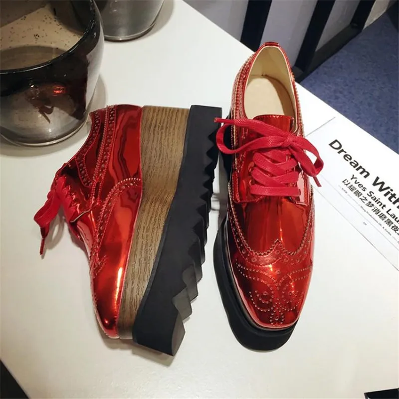 Mirror Patent Leather Womes Pumps Square Toe Lady Platform High Heels Brogues Shoes College Casual Wedegs Oxford Shoes For Woman (12)