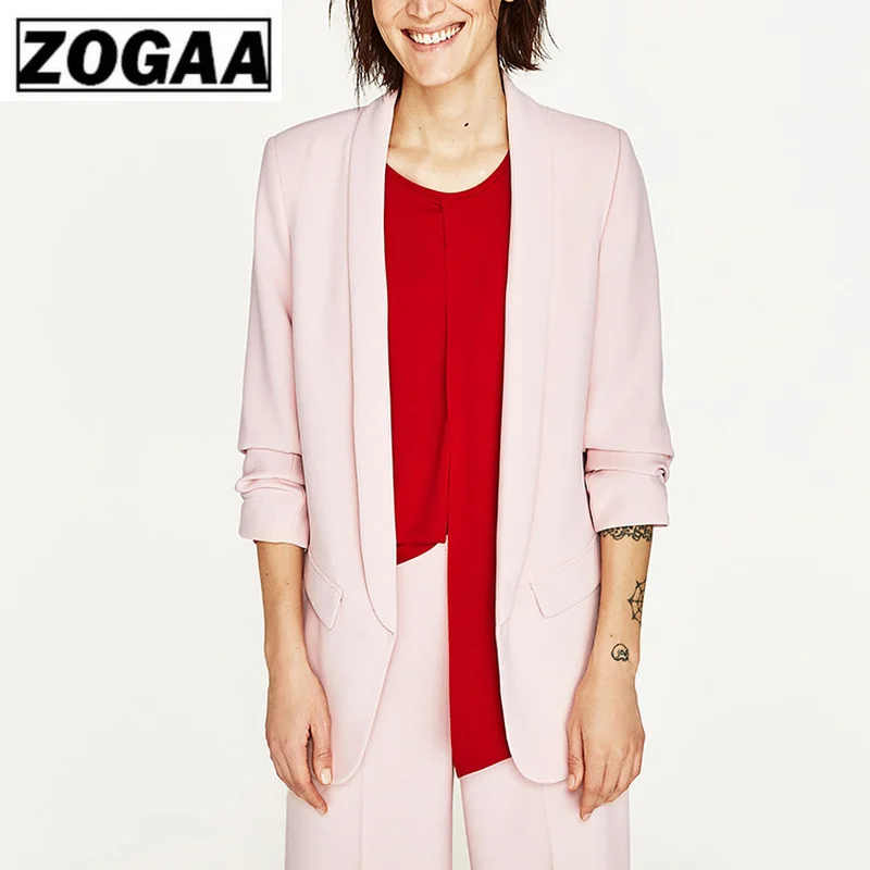 European and American wind 2019 autumn lady leisure male friend wind style all-matching pleated seven-point sleeve suit coat